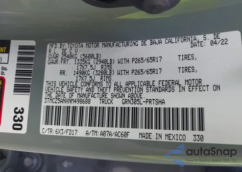 2022 Toyota Tacoma Trd Sport из США, поврежденный, VIN 3TMCZ5ANXNM498688